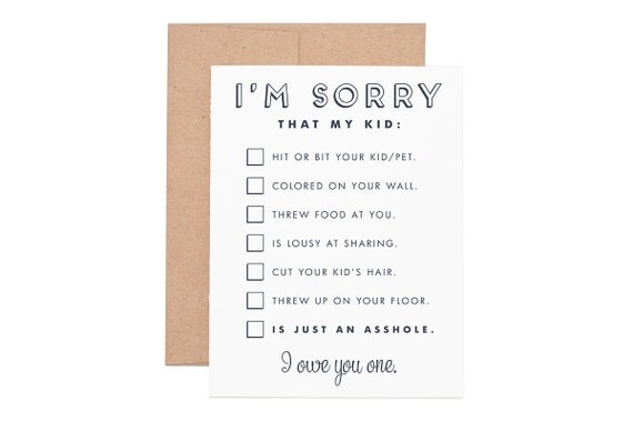 I'm Sorry...Asshole Kid Letterpress Greeting Card Humor
