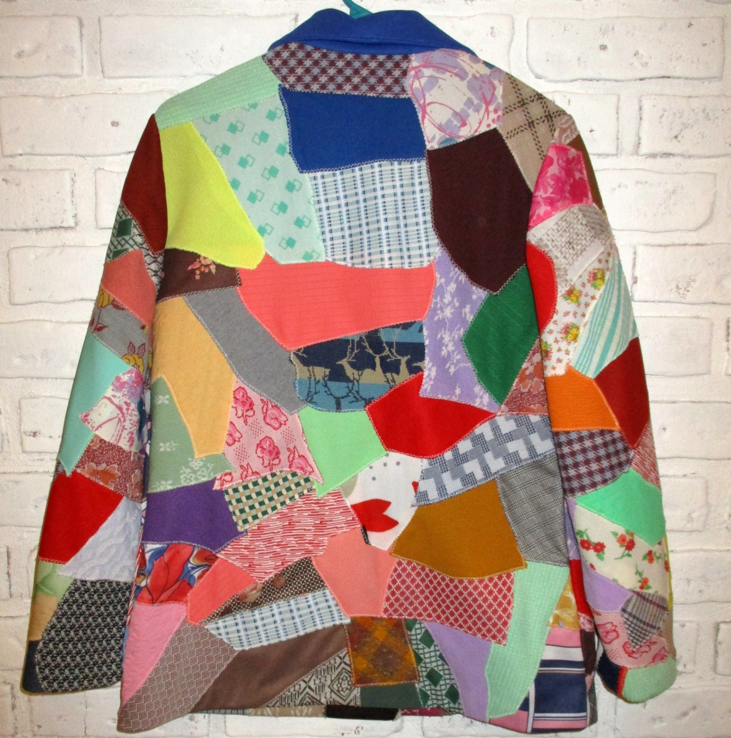 Vintage Quilted Patchwork Jacke Polyester stricken Blazer bunt