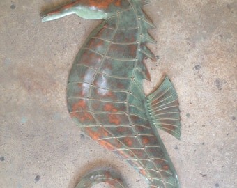 Seahorse Metal Art Wall Sculpture 30in high Tropical Beach Coastal
