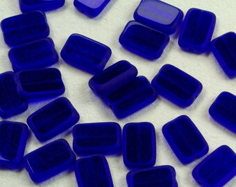 Cobalt Blue Window Rectangle Czech Glass Beads Matte Edges 8x12mm - 12
