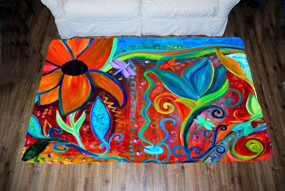 Abstract retro floral art indoor area rug from my art