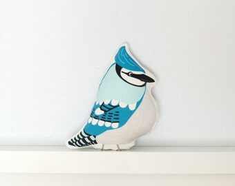 Bird Pillow - Bluejay - Throw Pillow, Decorative Pillow, Baby Pillow, Nursery Pillow, Stuffed Animal