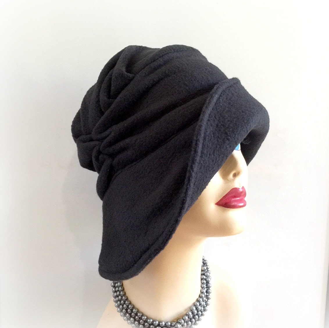 Black Winter Hat Women's Fleece Hat Soft Fabric Hat