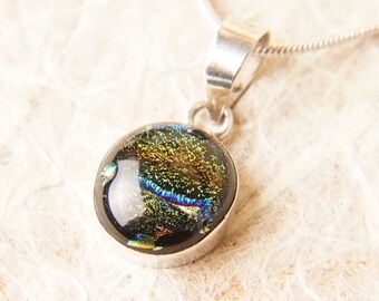 SALE Dichroic Fused Glass and Sterling Silver .925 Pendant Necklace