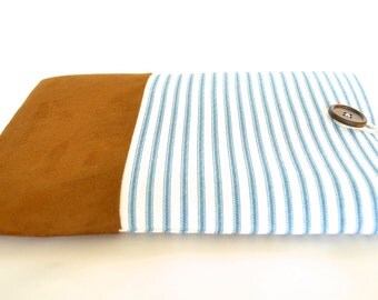 Kindle eReader Cover, Amazon Kindle Fire 7 inch, Amazon Fire HD 8, Kindle Paperwhite Case, Kindle Oasis - Blue Stripe with Faux Suede