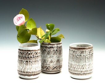 Cloudy White Ceramic Vase / Clay Vessel / Beautiful Caddy