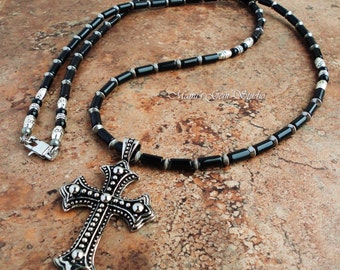 Stainless Steel Motorcycle Pendant Necklace Black Onyx