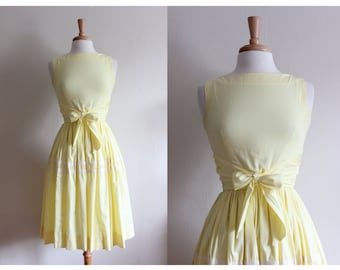 1950s Dress / Jonathan Logan Dress / Vintage Yellow Bow Front Day Dress