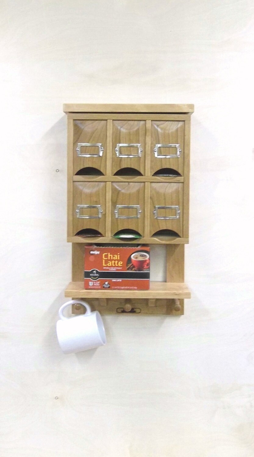 Wall Mounted Tea Bag Dispenser Handmade Solid Cherry wood