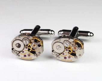 Steampunk Cufflinks Vintage Hamilton Watch Movement Mens Gear Cuff Links by Steampunk Vintage Design