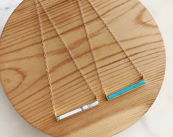 White Marble, Turquoise, Bar Necklace