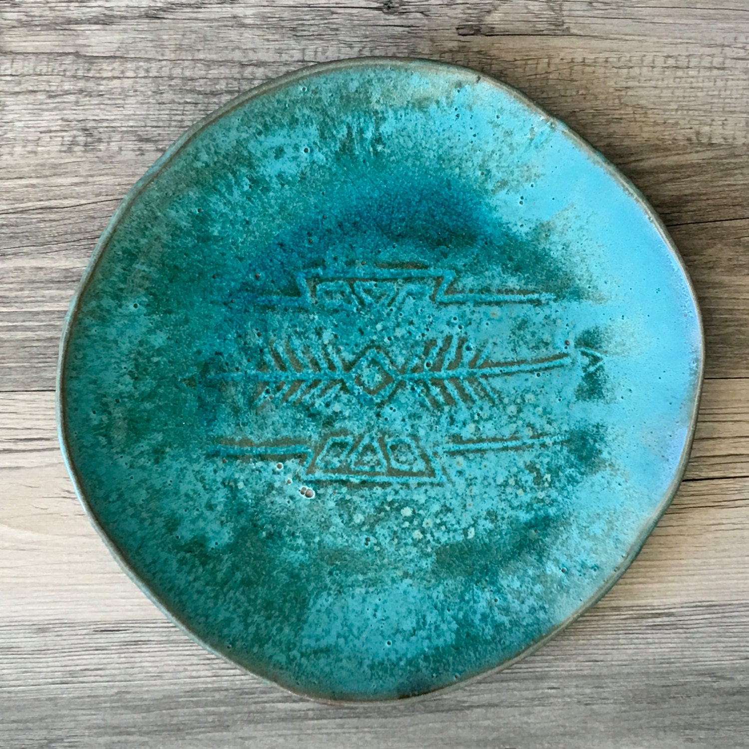 Ceramic plate turquoise color southwestern style modern