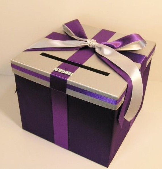 Wedding Card Box Silver and purple Gift Card Box Holder--Customize ...
