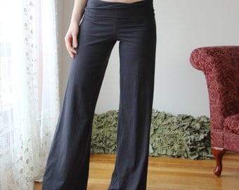 organic cotton lounge pant with foldover waist and wide leg - HESTER - sleepwear and lingerie range - made to order