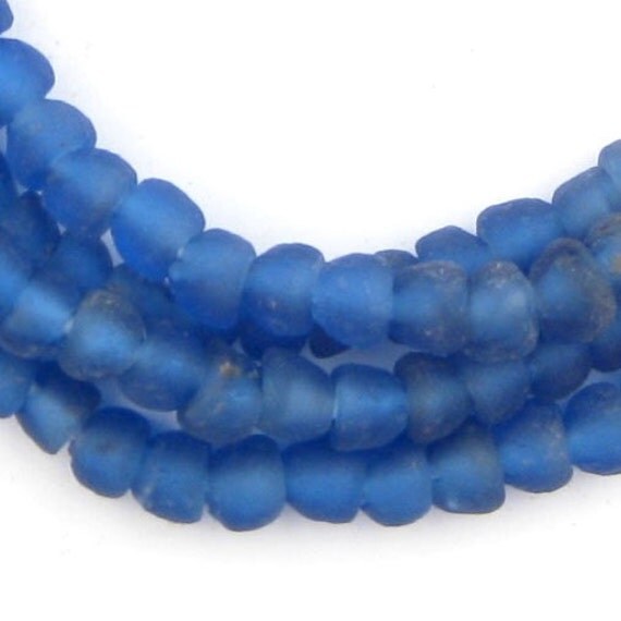 80 Blue Recycled Glass Beads Handmade Glass Beads Crushed