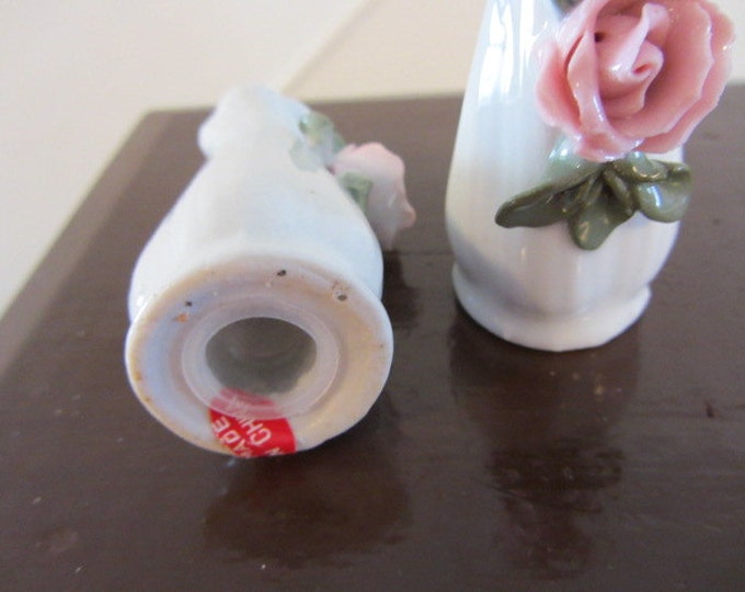 Porcelain Salt and Pepper Shakers, Raised Pink Roses Made by Lidco, Set of Shakers, Shabby Chic Salt and Pepper Shakers, Gift Salt & Pepper
