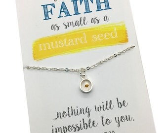 Mustard Seed Necklace - Gold or Silver Faith necklace, If you have faith as big as a mustard seed... choose carded with quote or in gift box