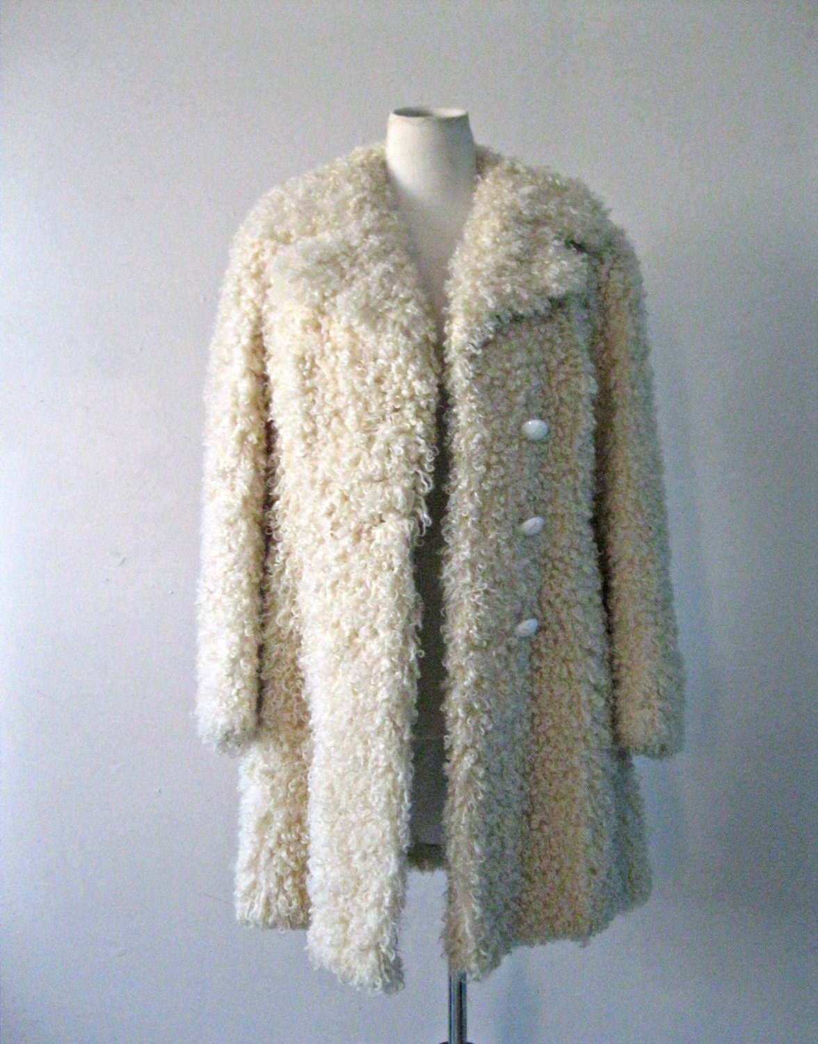 60s curly lambs wool coat / Bohemian Hippie cream curly wool