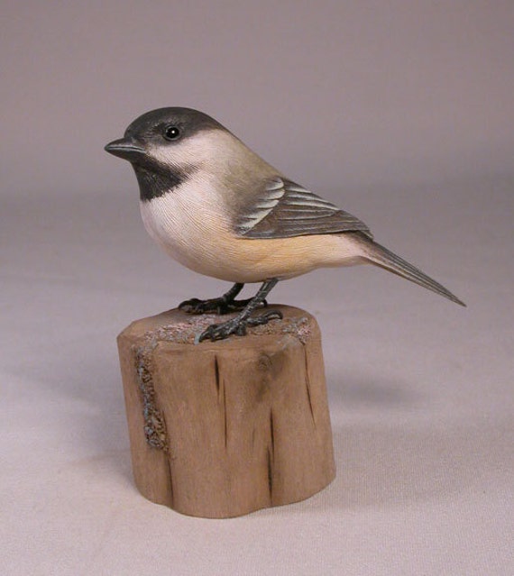 Black-capped Chickadee on Hand Carved Wooden Base