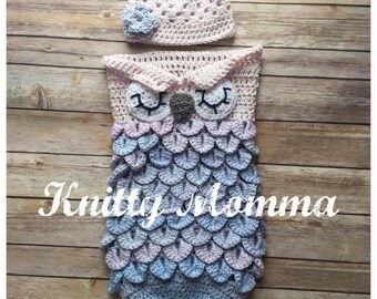 BABY COCOON and Cap PATTERN - Owl Pattern Sleeping Sac - Owl and Hat Set Pattern -Owl Photo Prop - Crochet Pattern - Newborn Photos