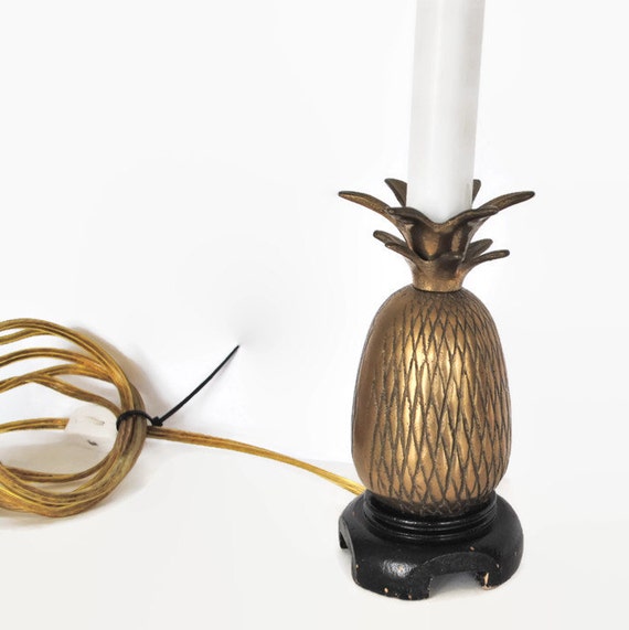 Small Vintage Brass Pineapple Lamp with Wooden by GreyStreetMarket