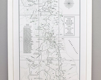 The High Sierra and the John Muir Trail Map, Letterpress Art Print