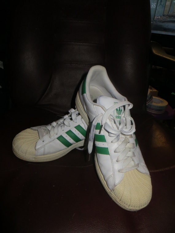 Vintage ADIDAS Superstars white green stripes mens