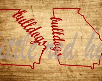 Georgia State Outline SVG with Bulldogs on the side, Great for Shirt Design and you can Add a Monogram in the Center, Football Season, UGA