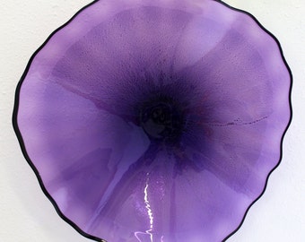 Beautiful Hand Blown Glass Silver Foil Platter purple 6951 ONEIL