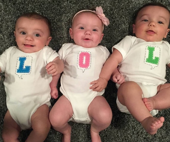 LOL Set of 3 onesies/bodysuits made for triplets great
