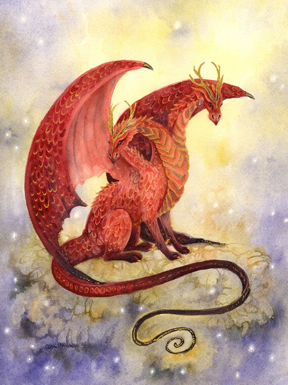 Dragon Art Watercolor Print Smolder And Ember Fantasy Art