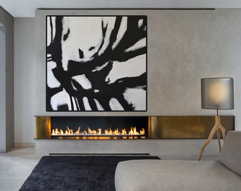 Large Abstract Painting Minimalist Art, Hand Painted Contemporary, Black White Acrylic Painting, Original Black and White Abstract Art Huge