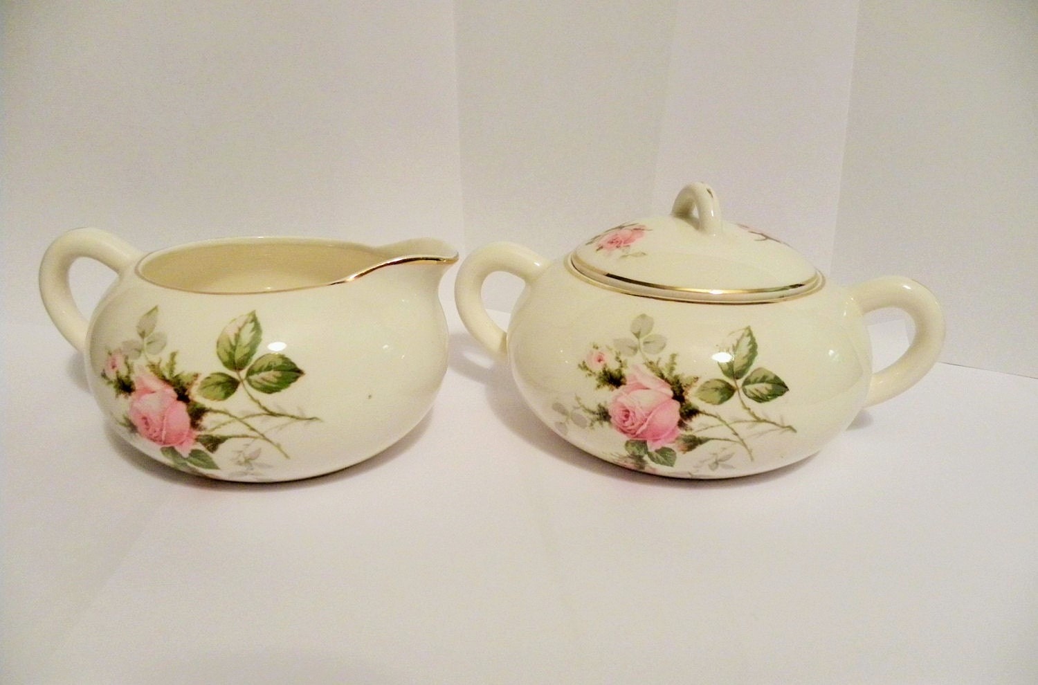 Vintage Sugar and Creamer Bowl Set Floral Sugar Bowl and