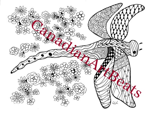 Dragonfly and Flowers Fantasy Coloring Page by CanadianArtBeats