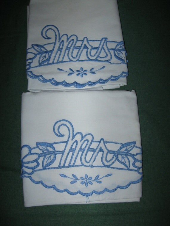 Pair of Vintage Cotton Pillowcases Shams Embroidered Cutwork