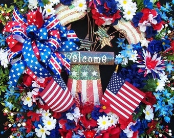 XL Patriotic Flag Day Memorial Day 4th of July Wreath