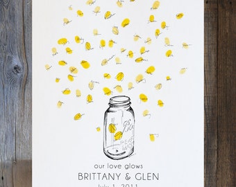 Fingerprint Wedding Guest Book, Mason jar with thumbprint fireflies, Country wedding Decor, like wedding fingerprint tree (w/ 1 ink pad)