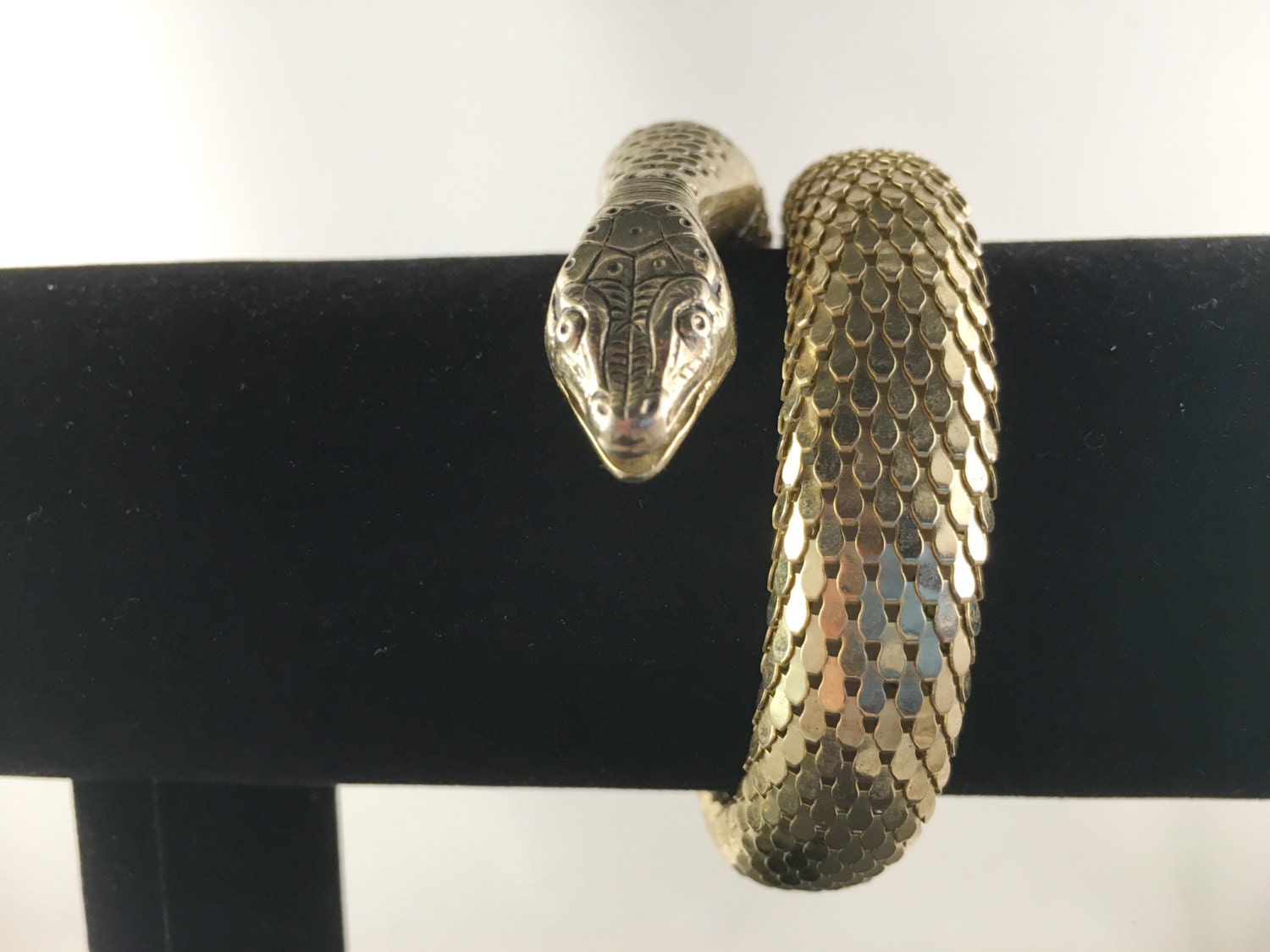 WHITING & DAVIS COILED Snake Bracelet Gold Tone Mesh Serpent