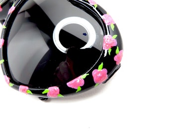 Black Heart Shaped Sunglasses with Pink Rose Flowers