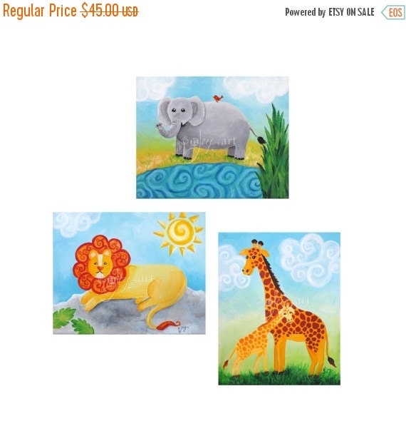 ON SALE Zoo Animal Art Prints Three 8x10 inch Art by nJoyArt