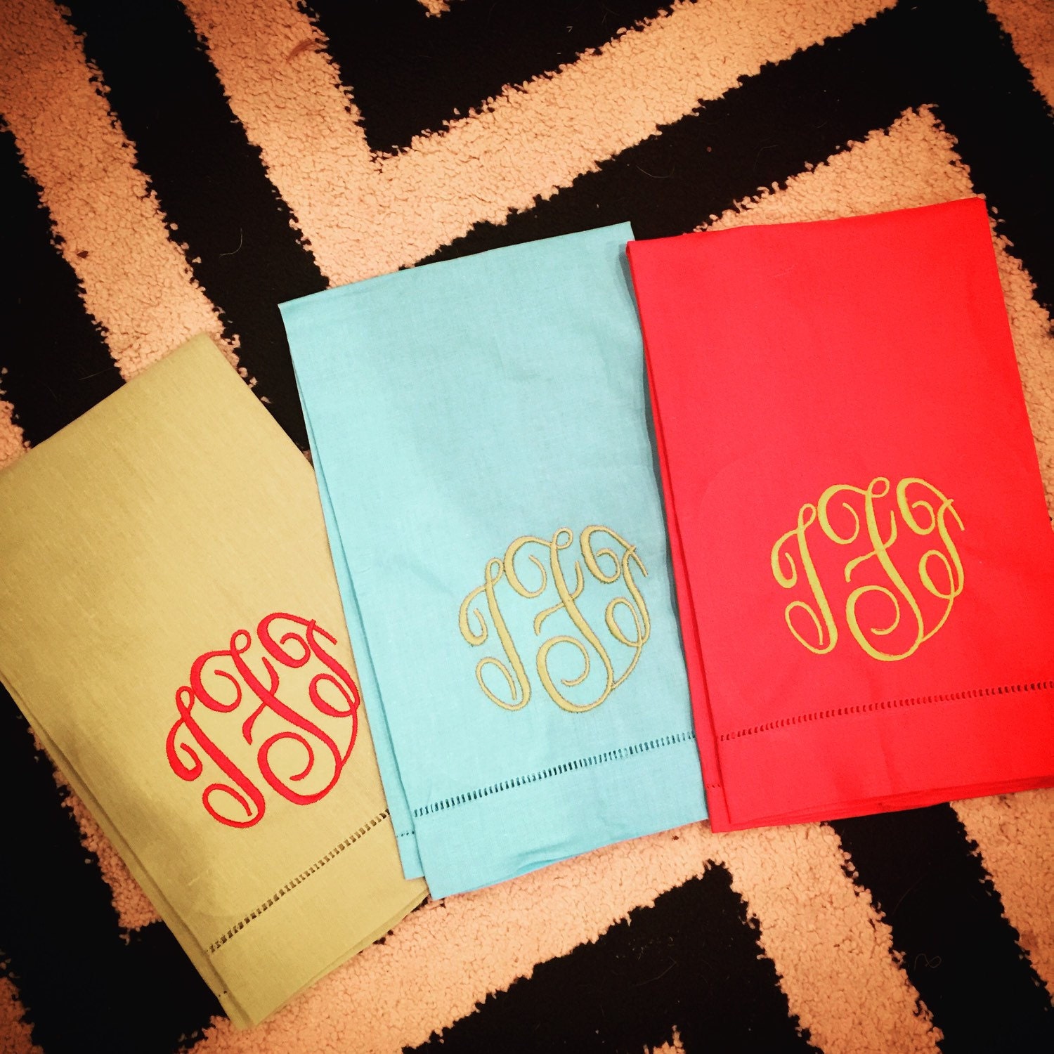 Monogrammed Kitchen Towel Set Of 3 By Tiffanystrong On Etsy   Il Fullxfull.910400249 Era1 