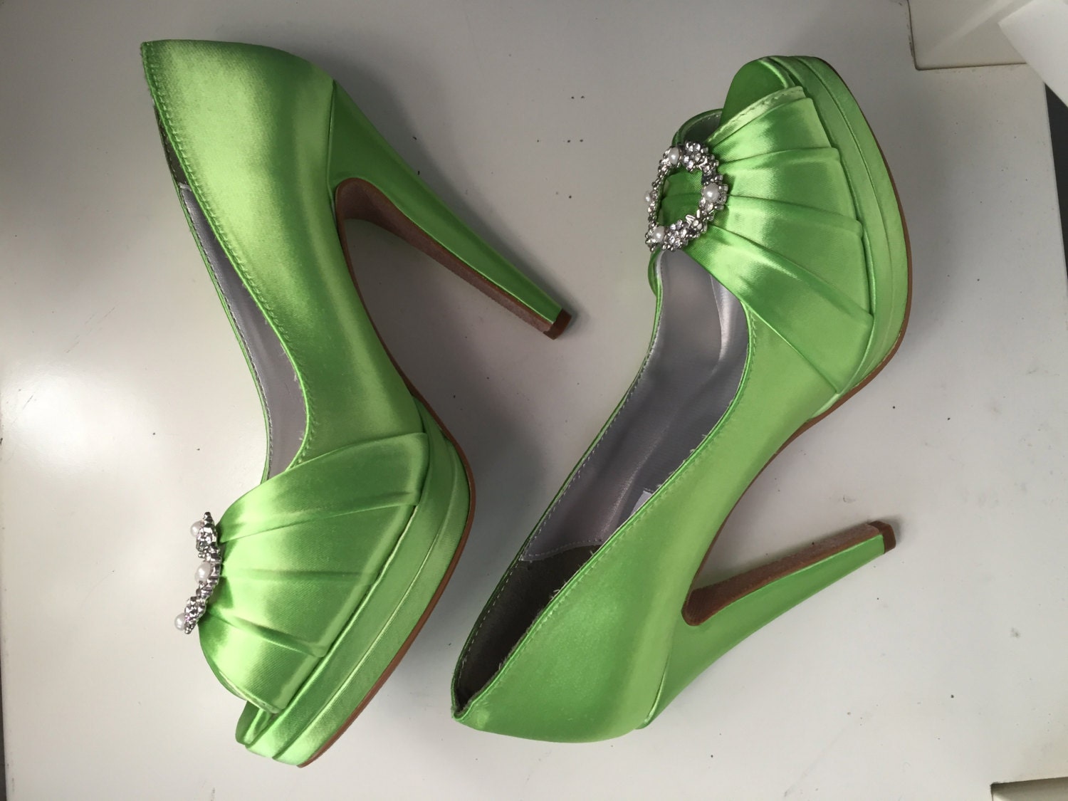Green Wedding ShoesPlatform Heel Bridal Shoes Adorned With