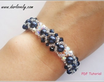 Beaded Bracelet Tutorial Pattern - Crystal Blue Pearl Bracelet (BB037) - Beading Jewelry PDF Tutorial (Instant Download)