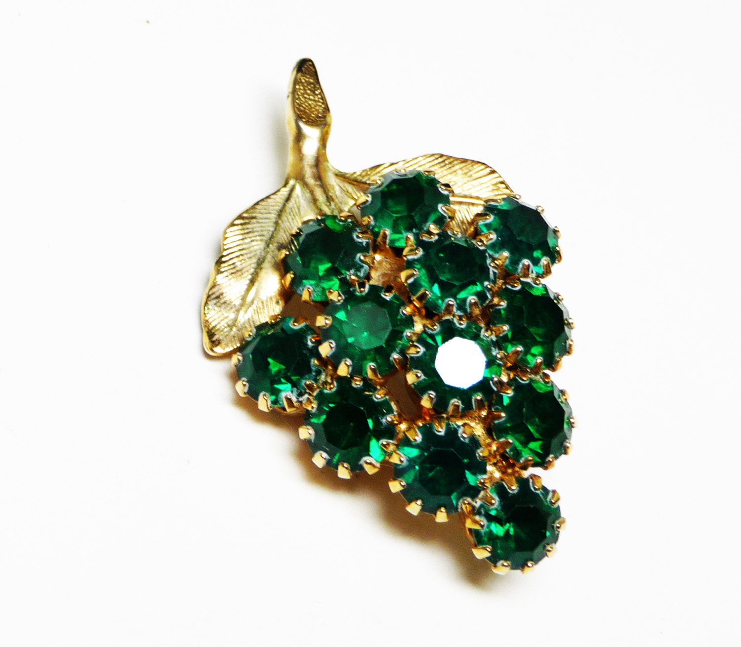 Green Rhinestone Grapes Brooch Prong Set Rhinestones Pin