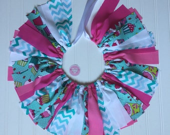 Cupcake Birthday Tutu Skirt - Cupcake Fabric Tutu - Cupcake Birthday Party