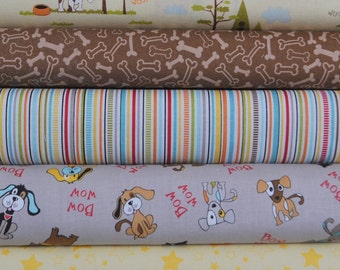 Puppy Park Yellow/Gray 5 Fat Quarters Bundle by Bella Blvd. for Riley Blake, 1 1/4 yards total