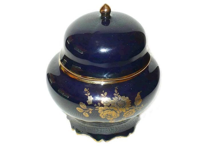 Download Cobalt Blue Ginger jar Signed Porcelain Gold gilt dark blue