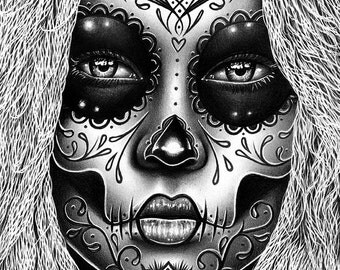 Day of the Dead Pin Up Girl With Sugar Skull by NeverDieArt