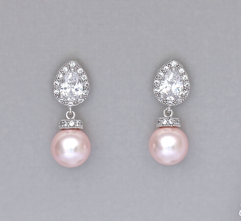 Blush Pearl Drop Earrings Pearl Bridal Earrings Pink Pearl