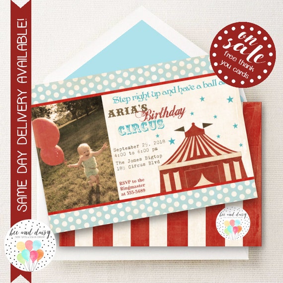 Vintage Circus Invitation, Circus Birthday Invitation, Circus Party, First Birthday, Girl Birthday, Boy Birthday, Circus Photo Invite Il_570xn